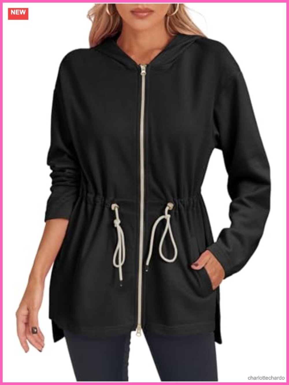 Women's Oversized Zip Up Hoodie Sweatshirt Long Sleeve Drawstring Waist Side